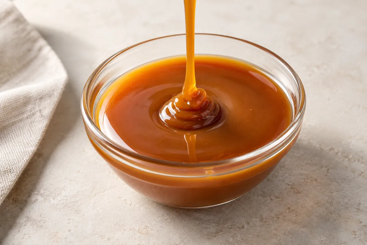 Caramel sur un fond de lin clair.