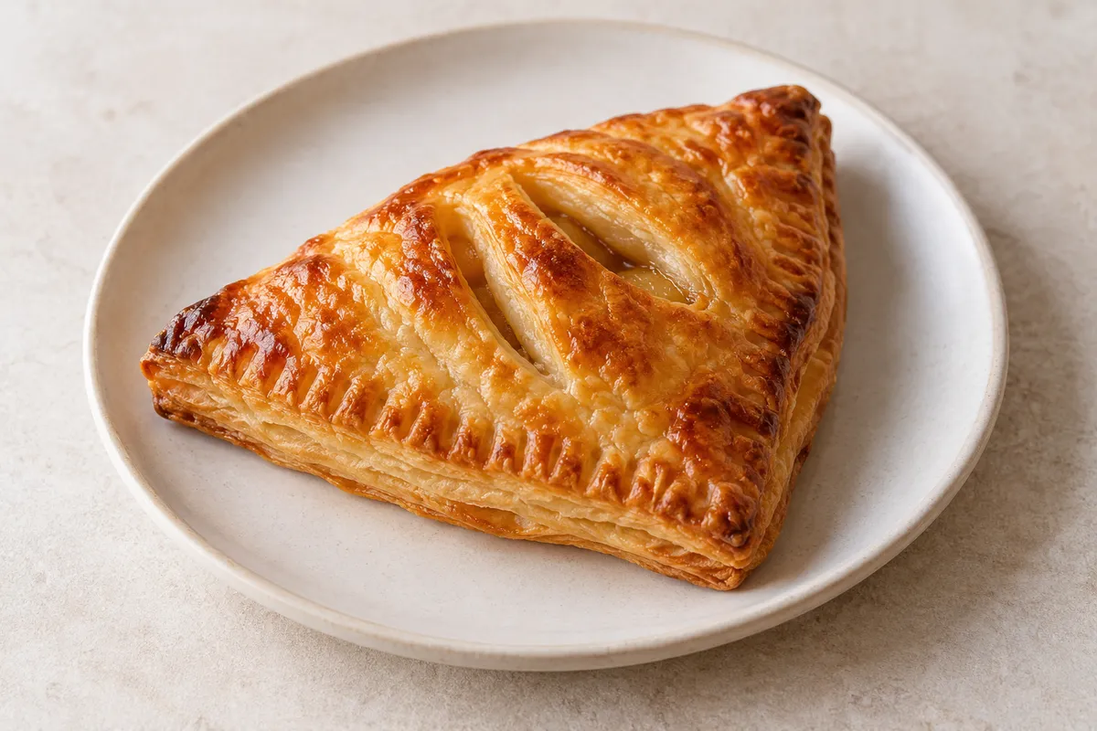 Chausson aux pommes sur un fond de lin clair.