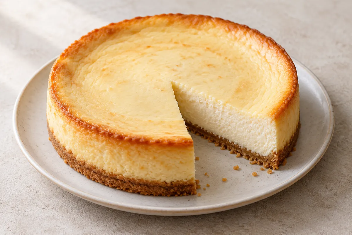 Cheesecake sur un fond de lin clair.