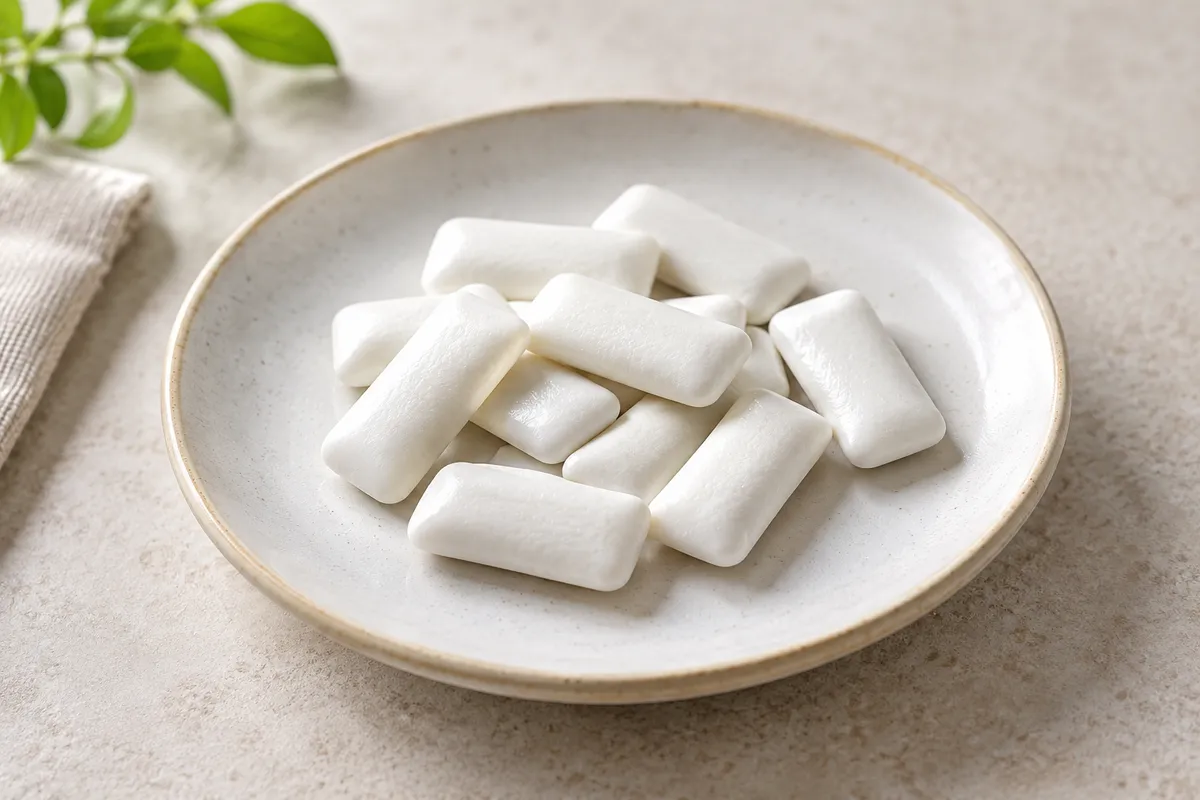 Chewing-gum sur un fond de lin clair.
