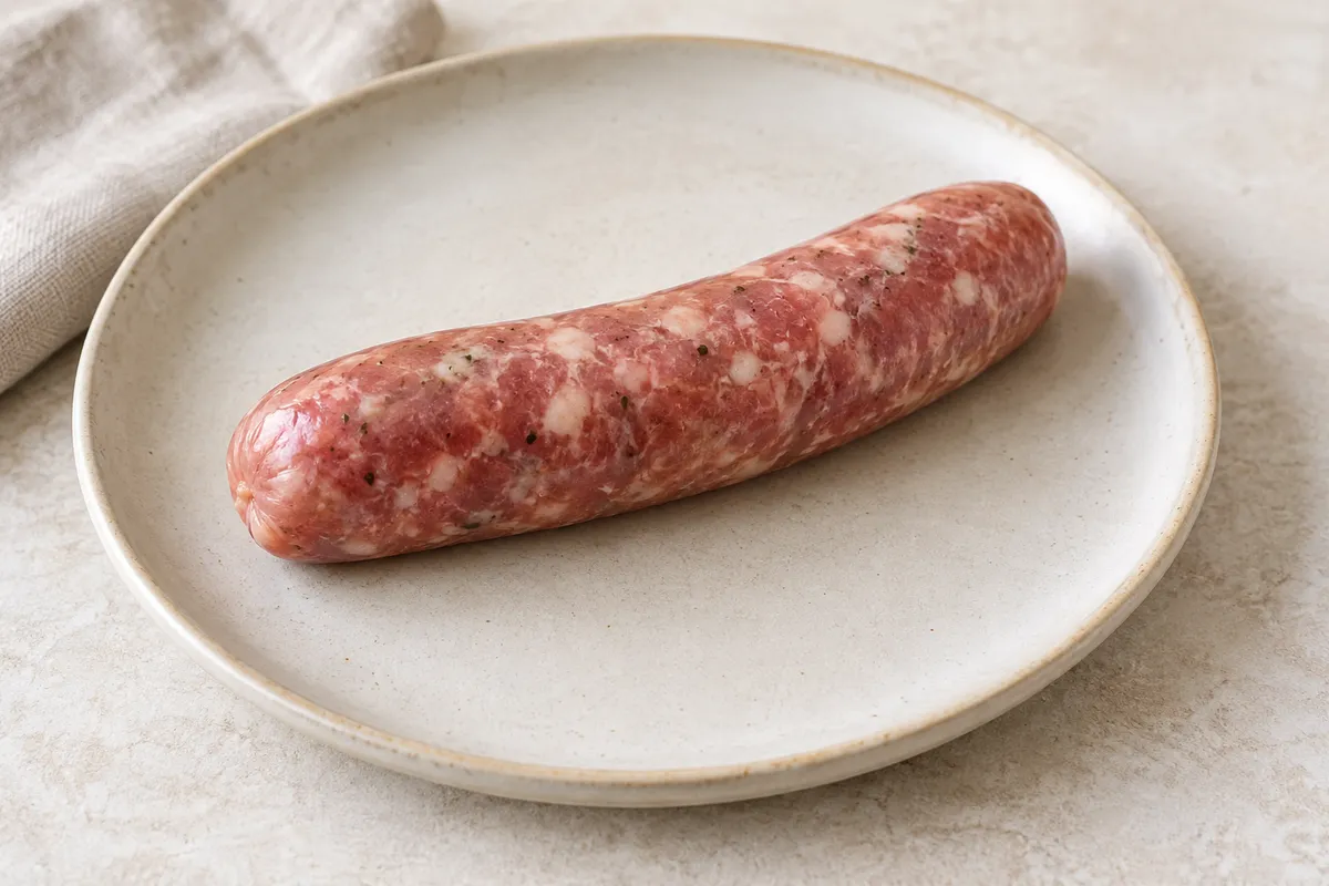 Chipolata sur un fond de lin clair.