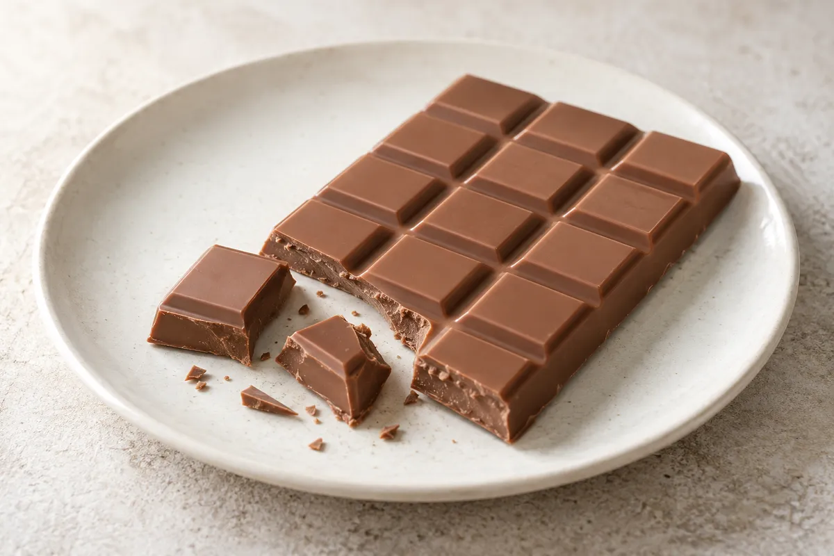 Chocolat au lait sur un fond de lin clair.