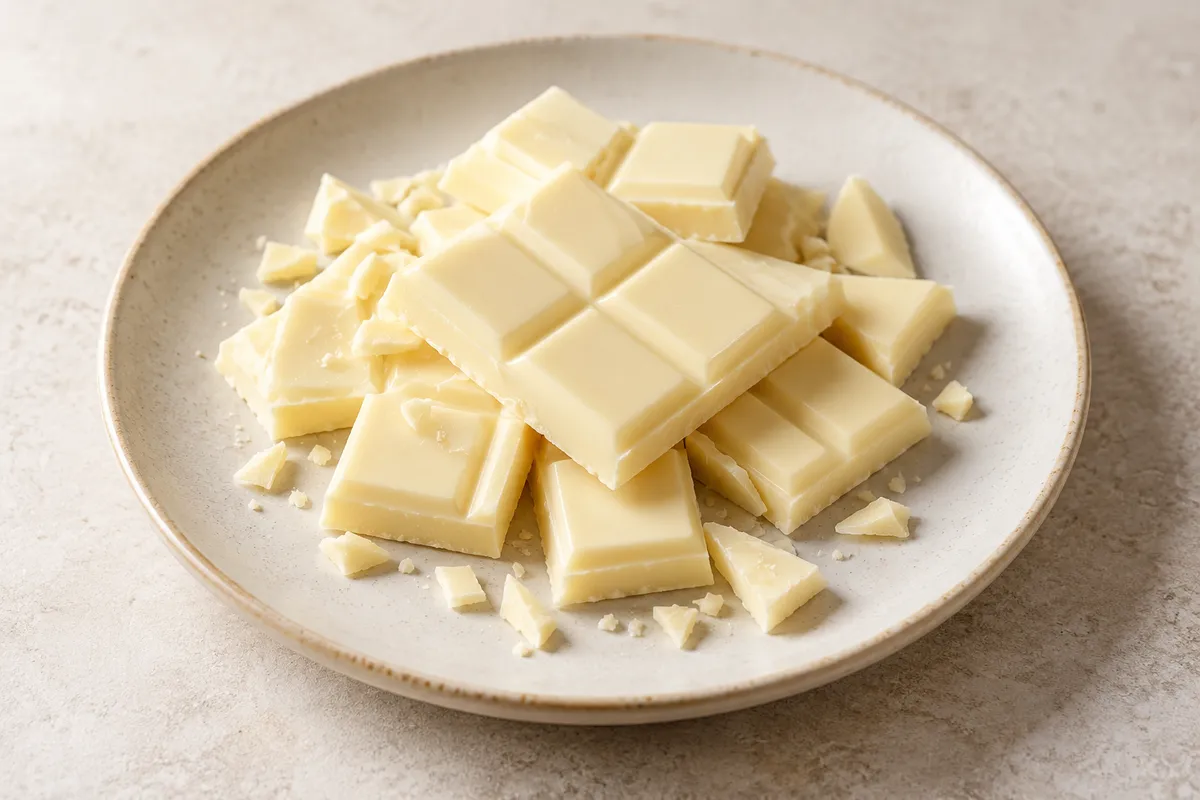 Chocolat blanc sur un fond de lin clair.