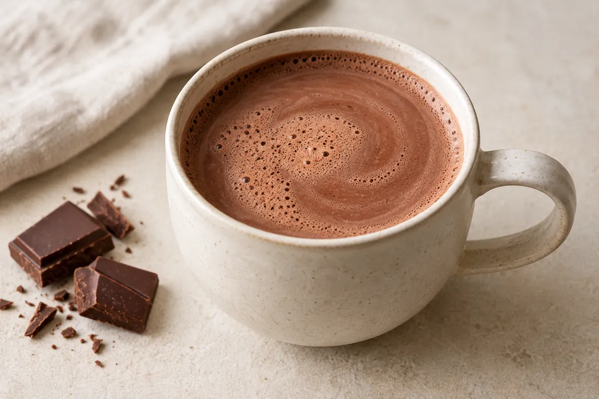 Chocolat chaud sur un fond de lin clair.