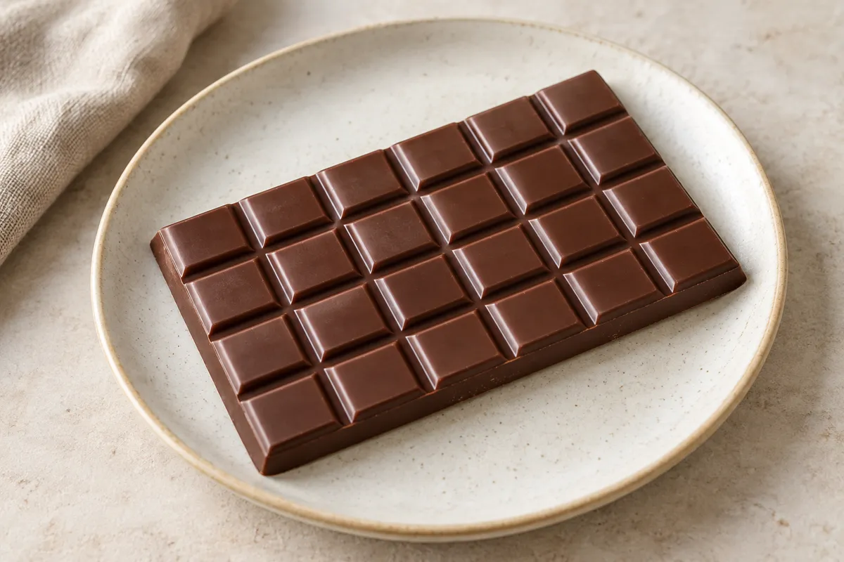Chocolat tablette sur un fond de lin clair.