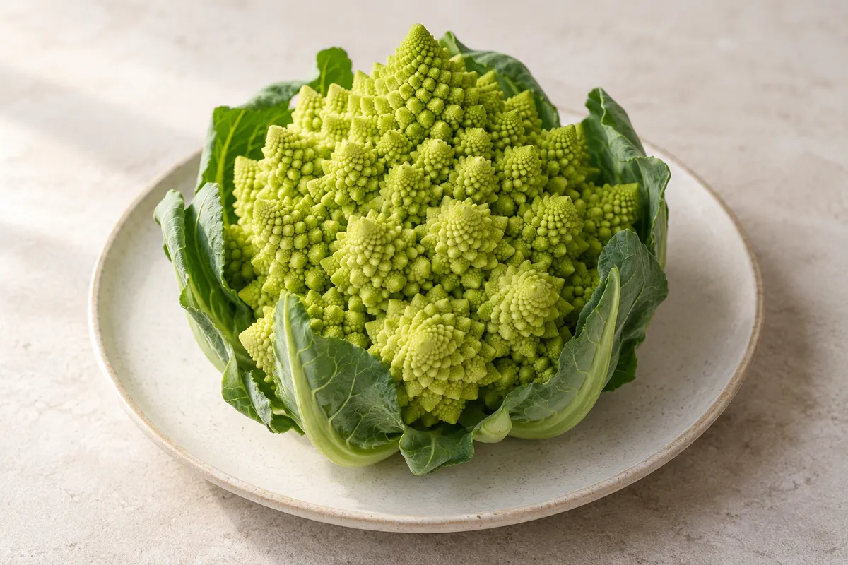 Chou romanesco sur un fond de lin clair.
