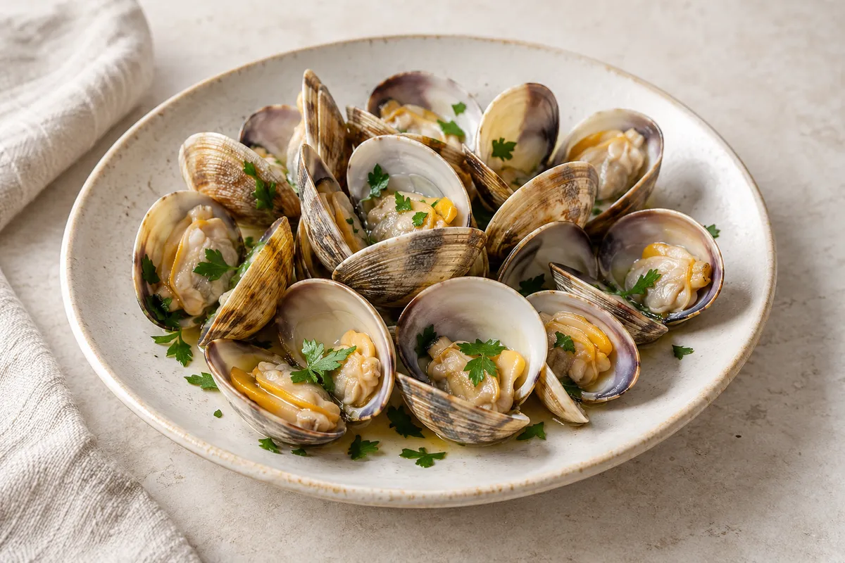 Clam sur un fond de lin clair.