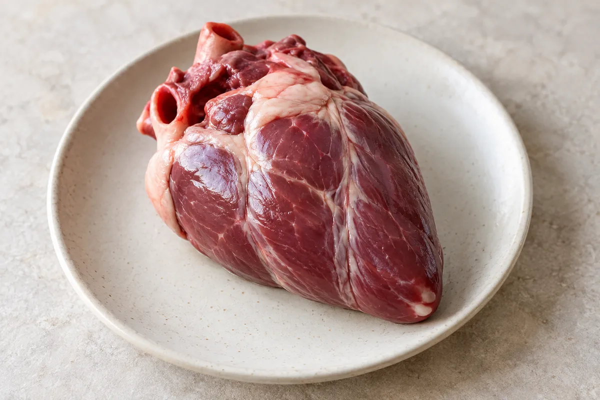 Coeur agneau sur un fond de lin clair.