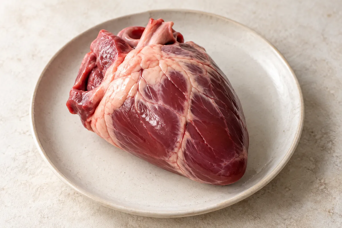 Coeur veau sur un fond de lin clair.