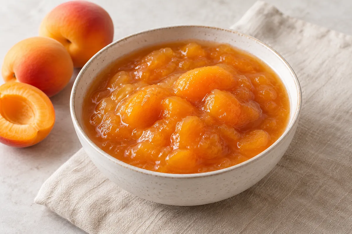 Compote d'abricot sur un fond de lin clair.