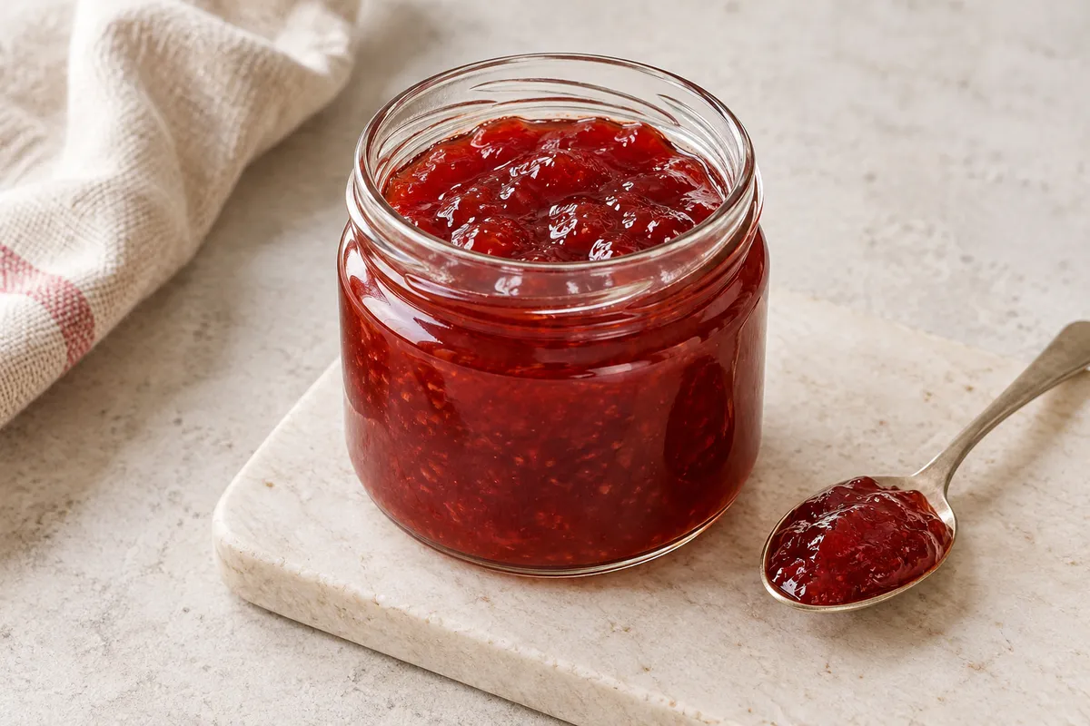 Confiture sur un fond de lin clair.