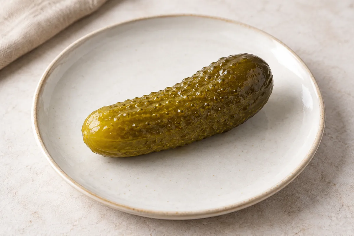 Cornichon sur un fond de lin clair.