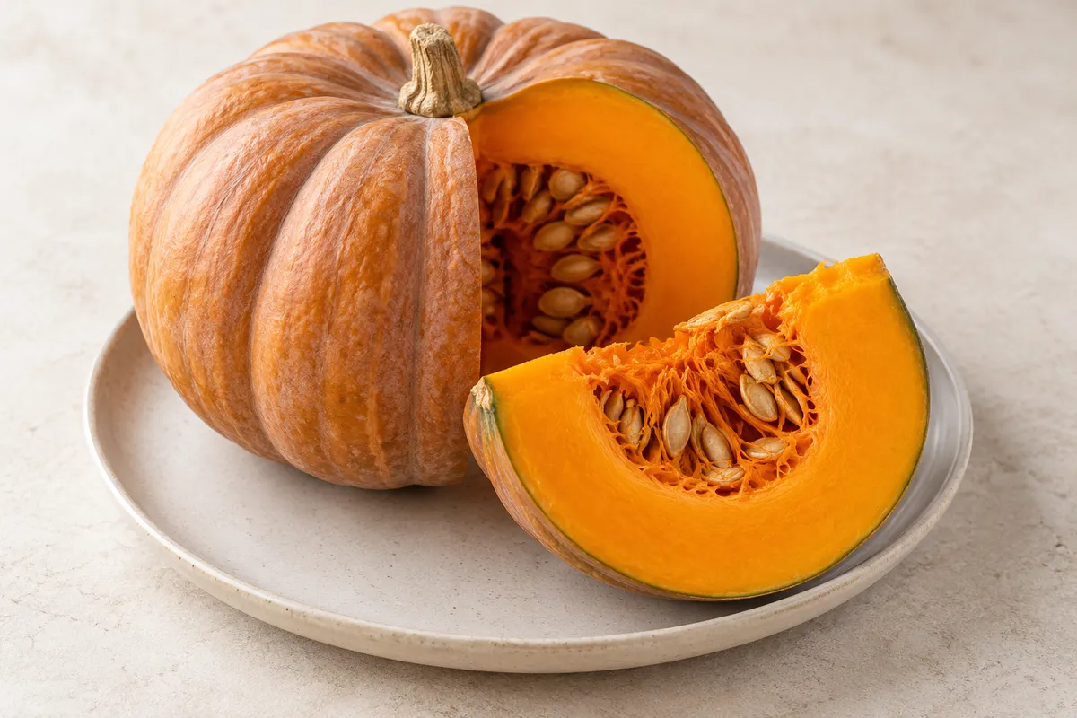 Courge graine sur un fond de lin clair.