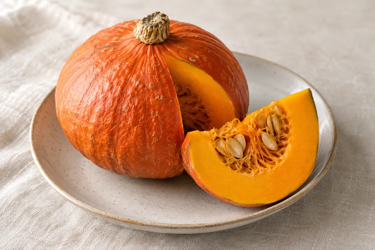 Courge sur un fond de lin clair.