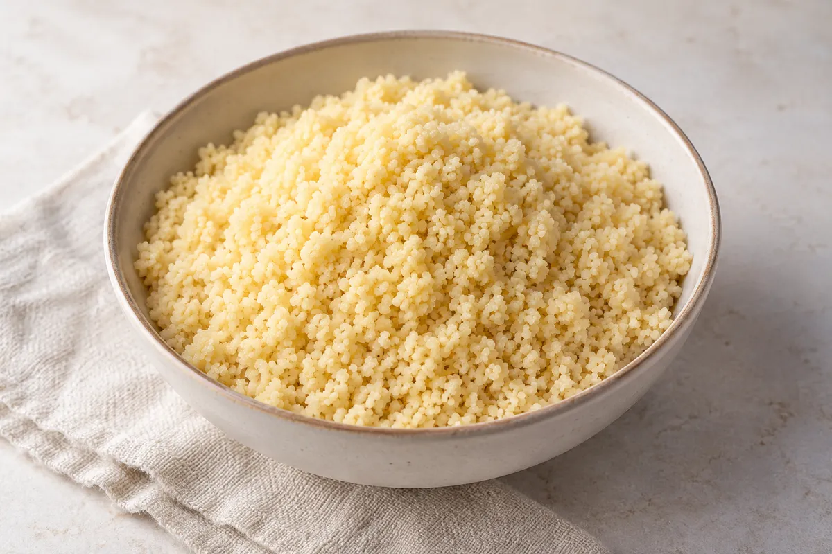 Couscous sur un fond de lin clair.