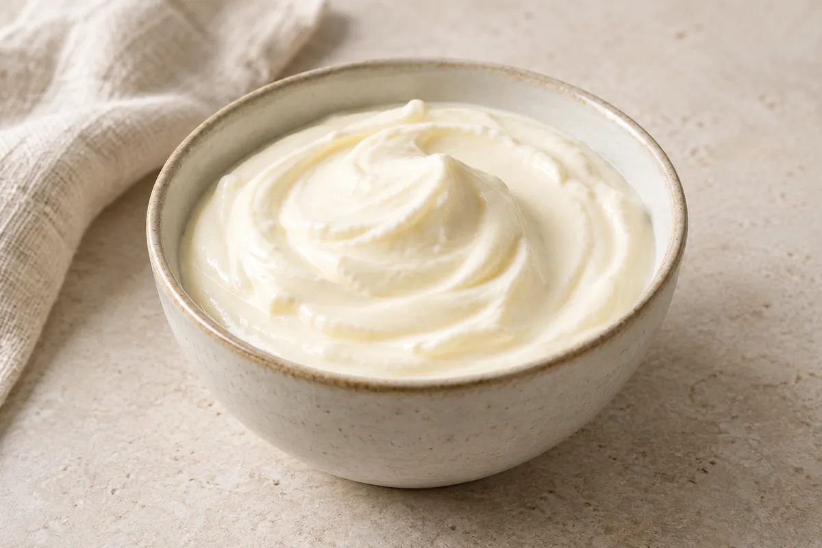 Crème d'isigny sur un fond de lin clair.