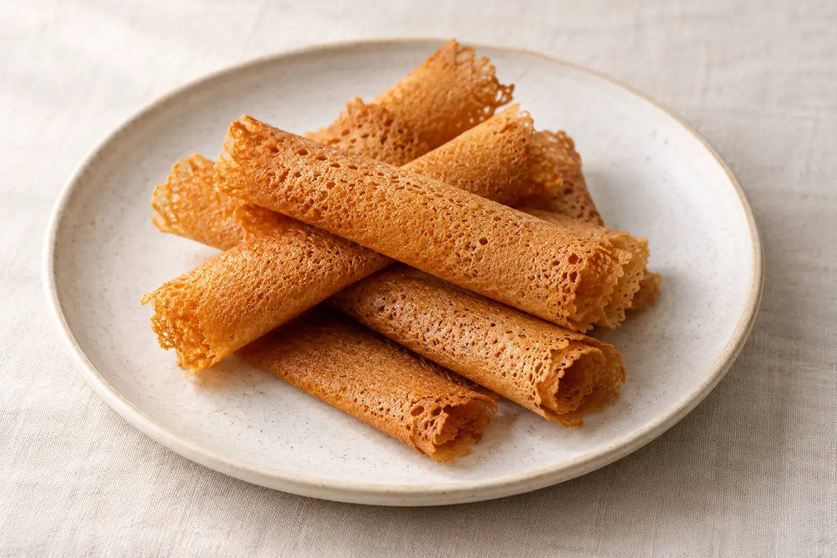 Crêpe dentelle sur un fond de lin clair.