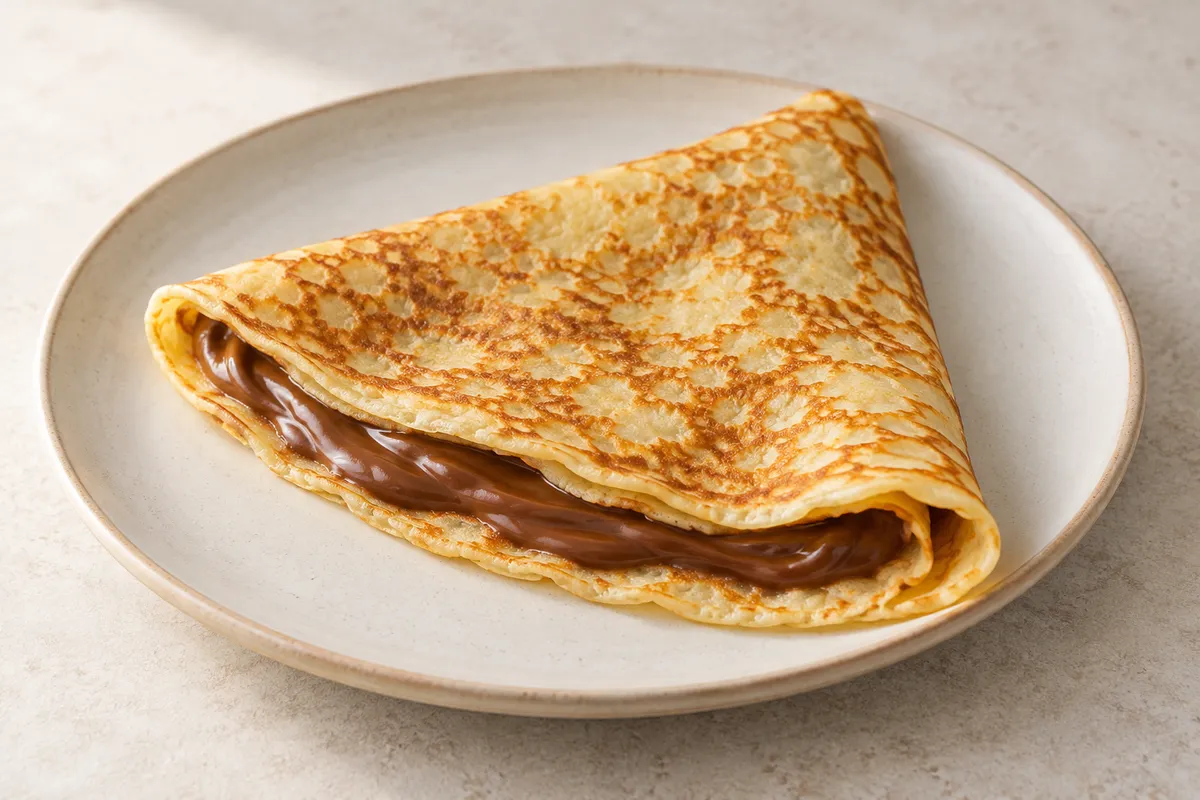 Crêpe fourrée sur un fond de lin clair.