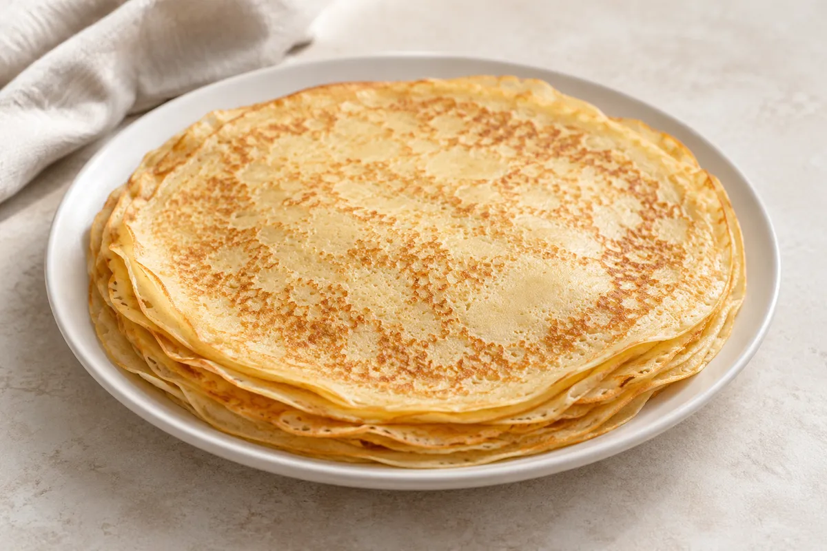 Crêpe nature sur un fond de lin clair.