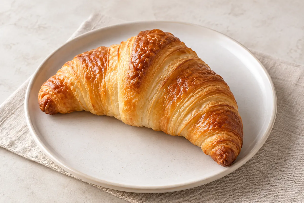 Croissant ordinaire sur un fond de lin clair.