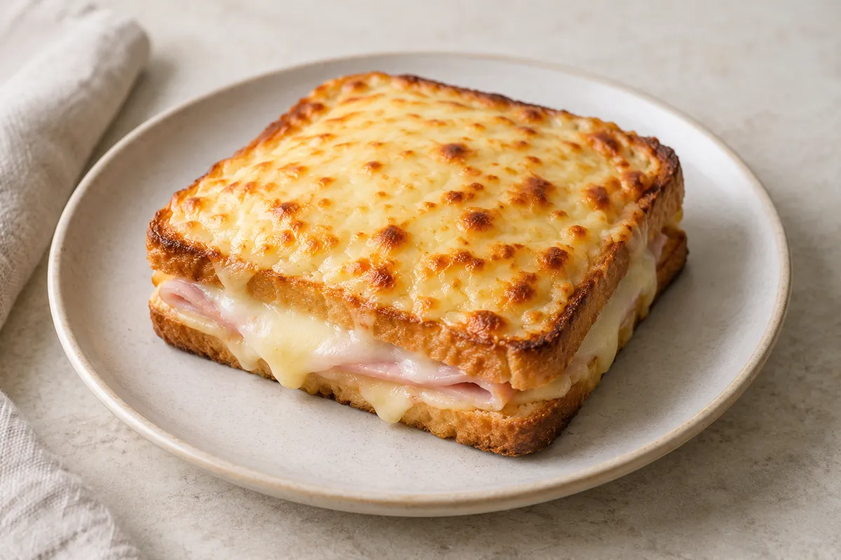 Croque-monsieur sur un fond de lin clair.