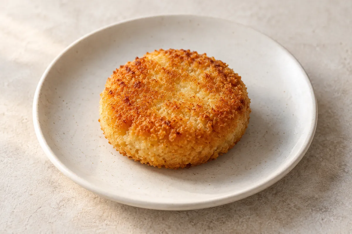 Croquette de pomme sur un fond de lin clair.