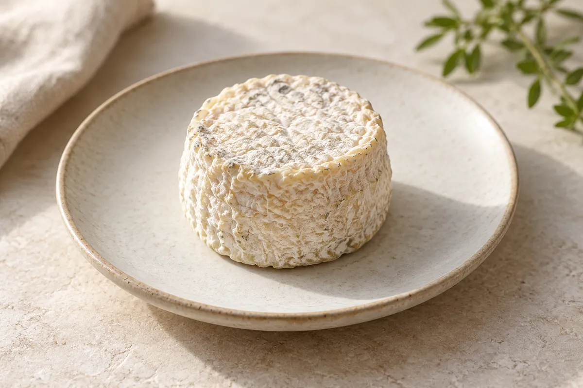 Crottin de chavignol sur un fond de lin clair.