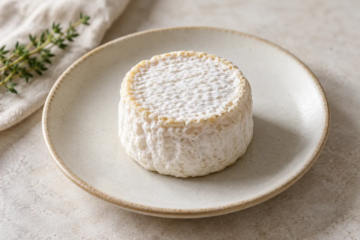 Crottin de chèvre sur un fond de lin clair.