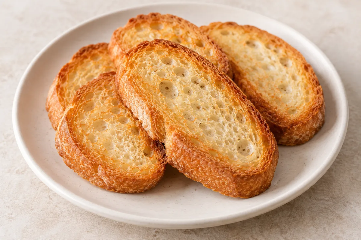 Croûton à tartiner sur un fond de lin clair.