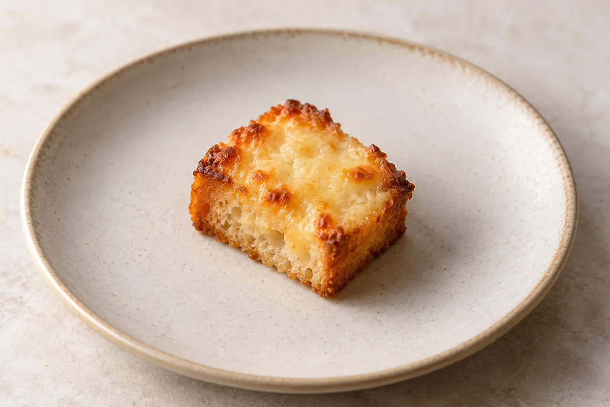 Croûton au fromage sur un fond de lin clair.