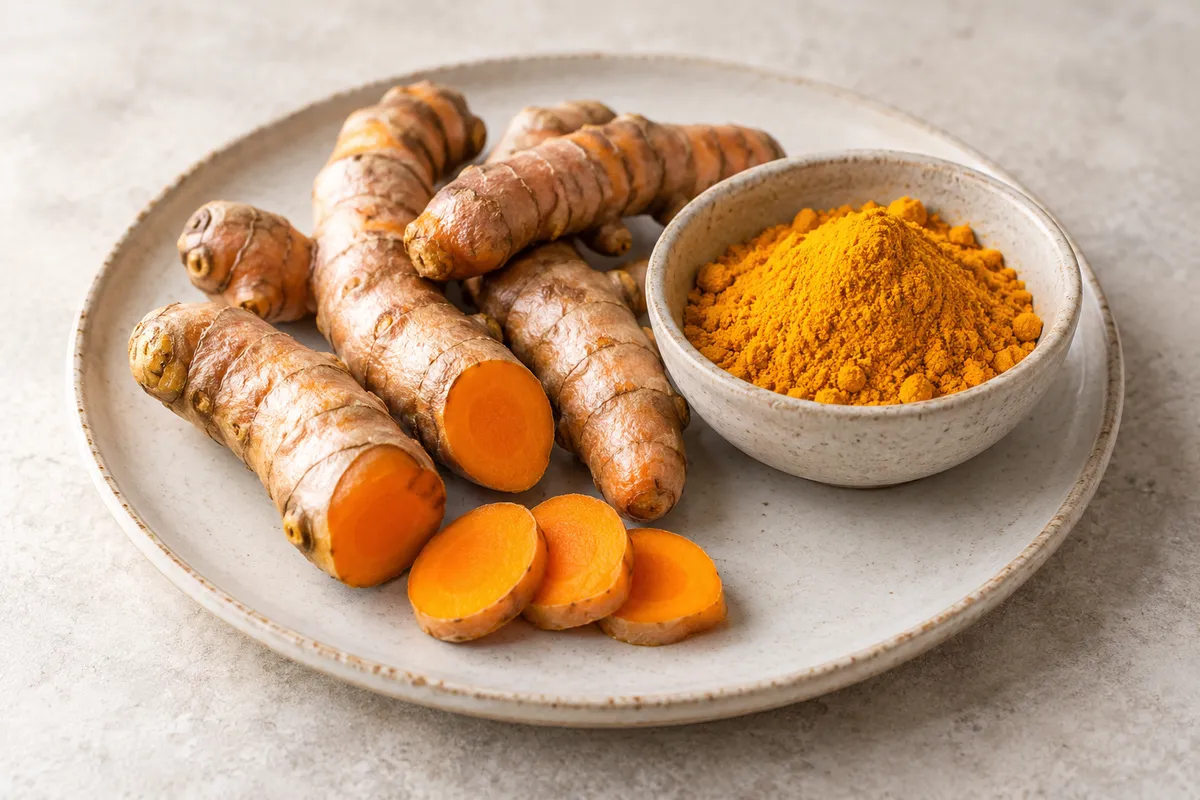 Curcuma sur un fond de lin clair.