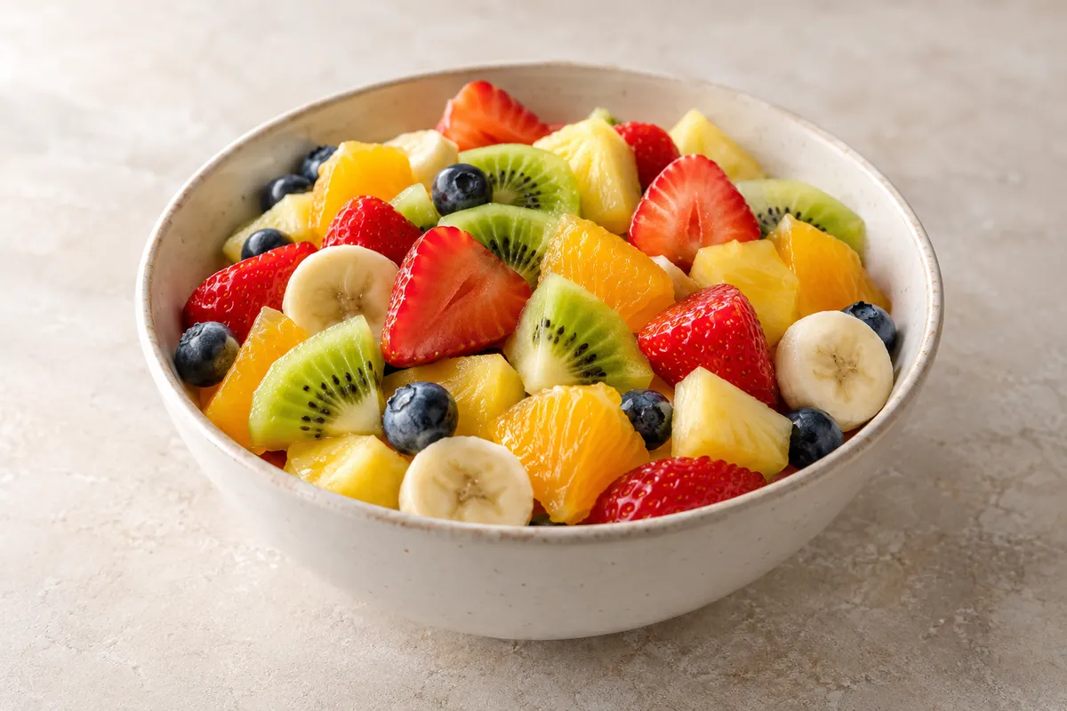 Dessert de fruits sur un fond de lin clair.