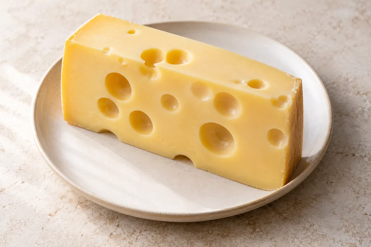 Emmental de savoie sur un fond de lin clair.