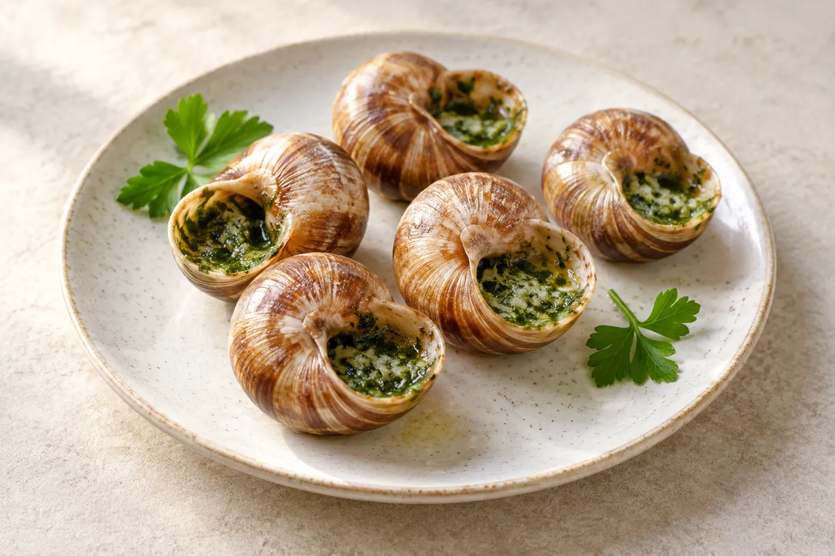 Escargot sur un fond de lin clair.