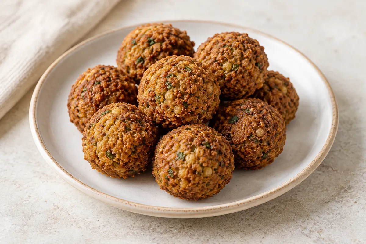 Falafel de pois-chiche sur un fond de lin clair.