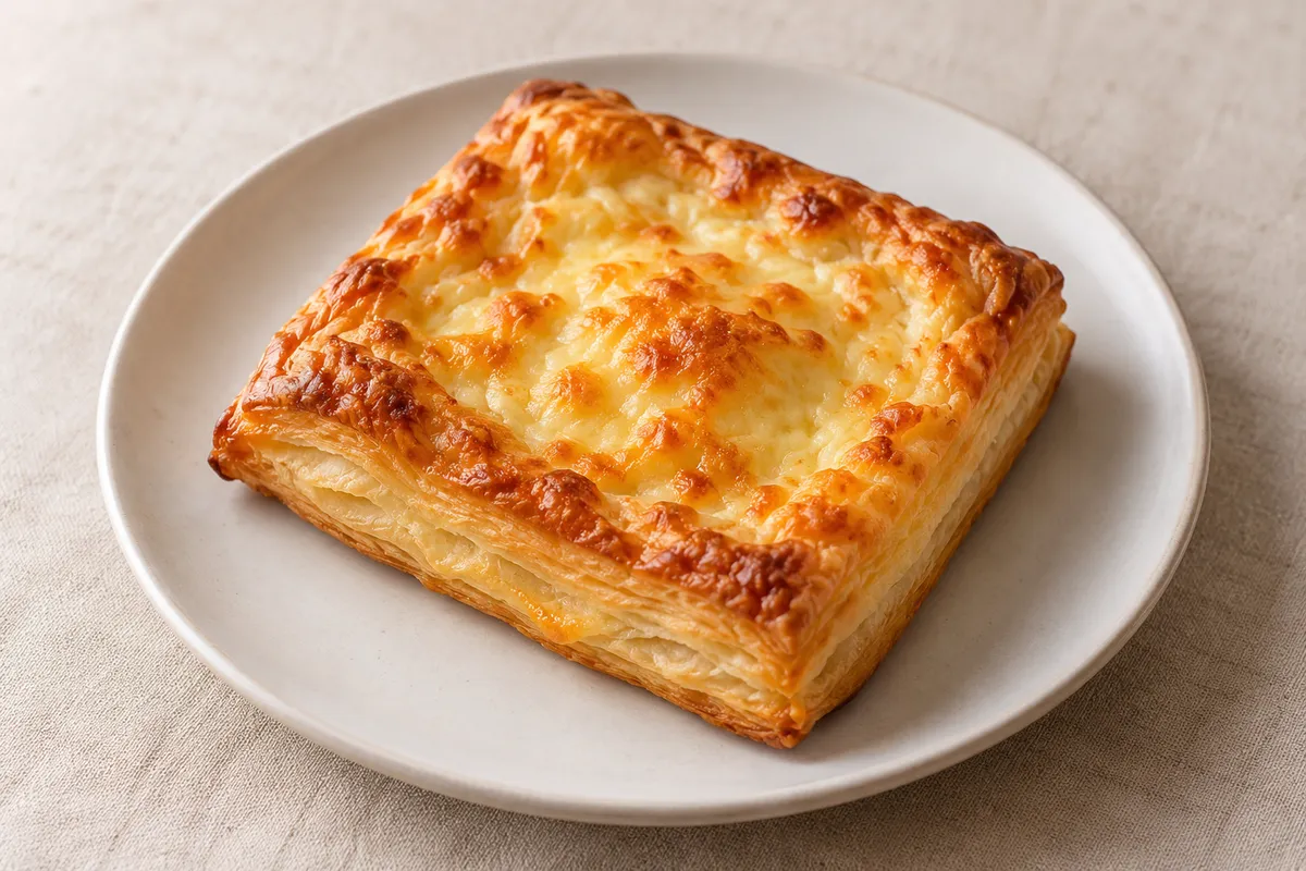 Feuilleté au fromage sur un fond de lin clair.