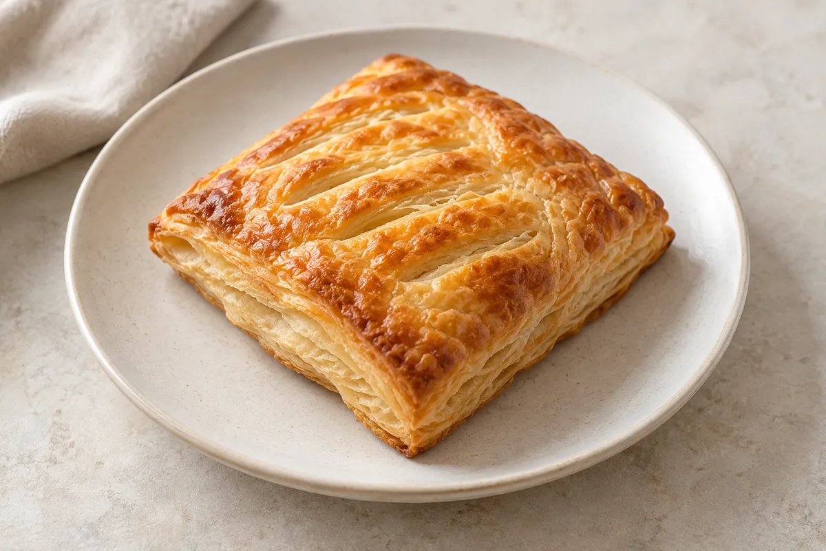 Feuilleté sur un fond de lin clair.