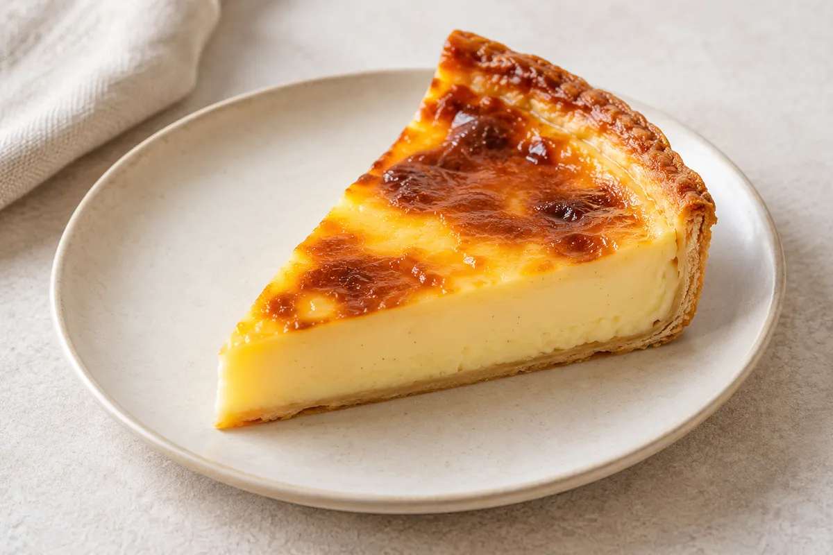 Flan pâtissier sur un fond de lin clair.