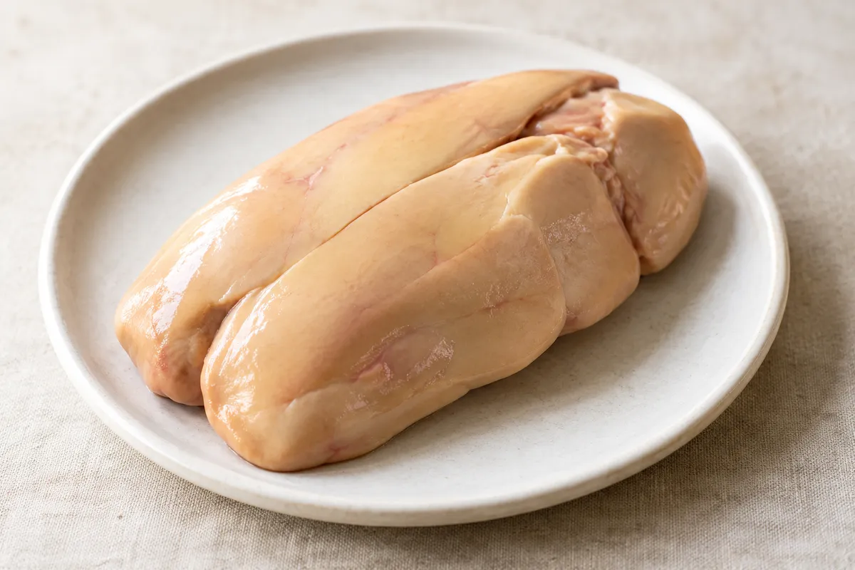 Foie gras sur un fond de lin clair.