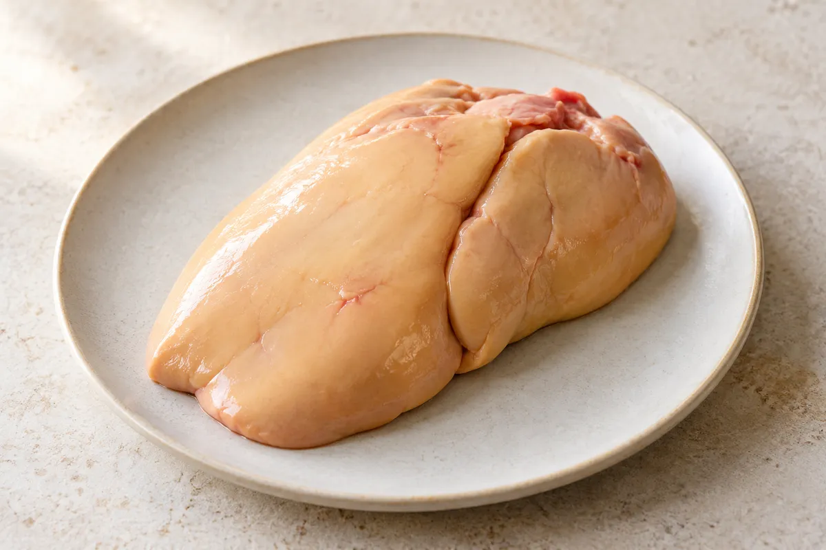 Foie oie sur un fond de lin clair.
