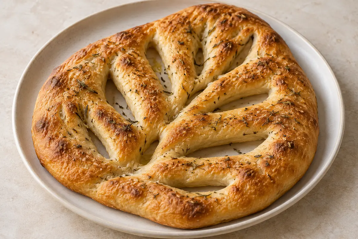 Fougasse sur un fond de lin clair.