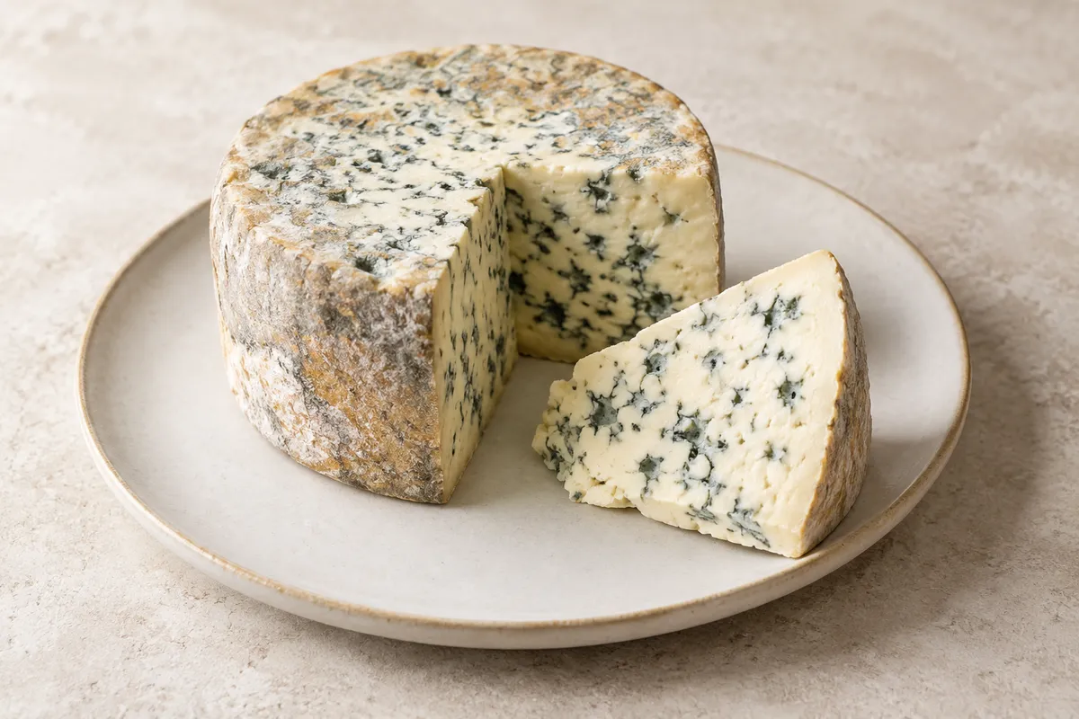 Fourme d'ambert sur un fond de lin clair.