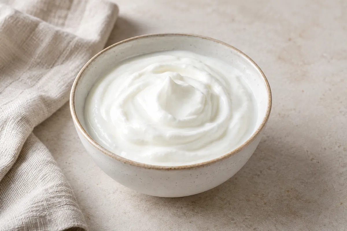 Fromage blanc sur un fond de lin clair.