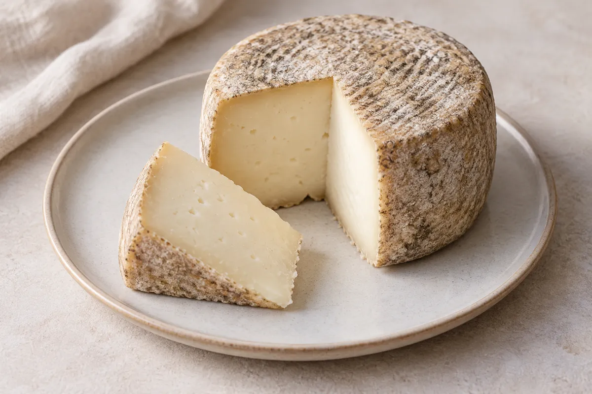 Fromage de brebis sur un fond de lin clair.