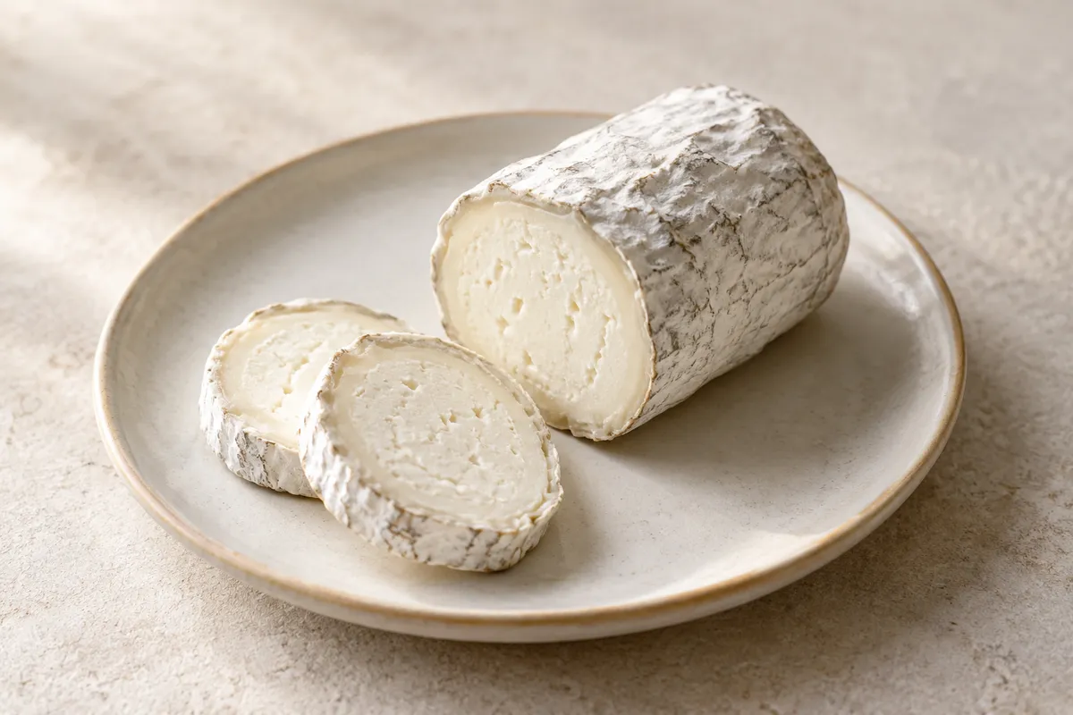 Fromage de chèvre sur un fond de lin clair.