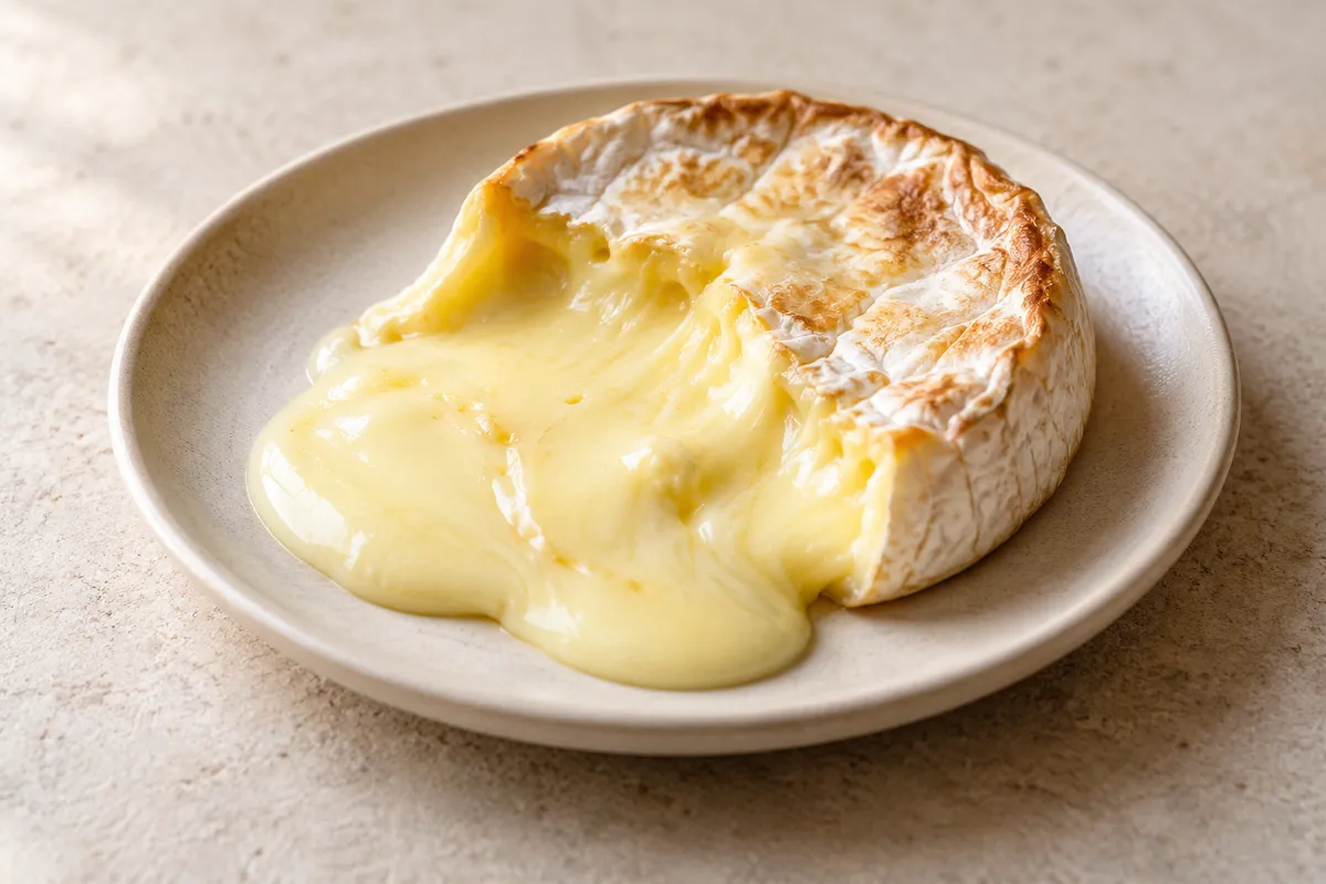 Fromage fondu sur un fond de lin clair.