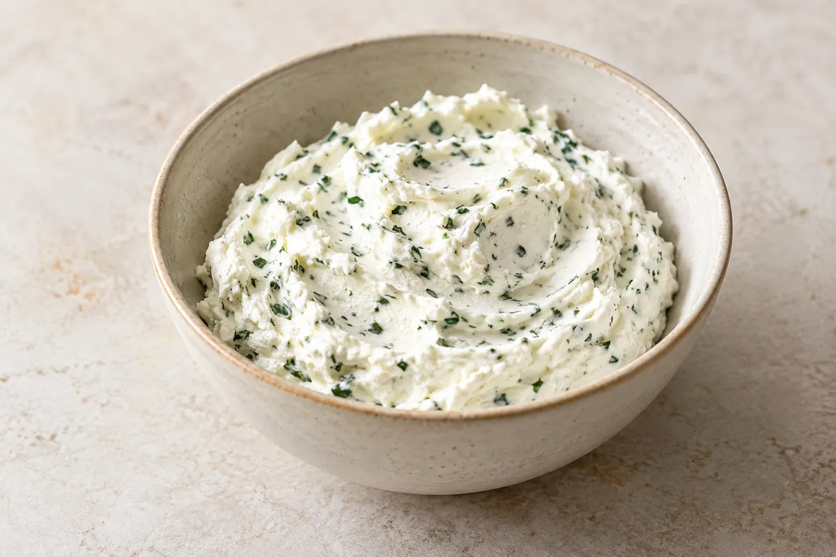 Fromage frais sur un fond de lin clair.