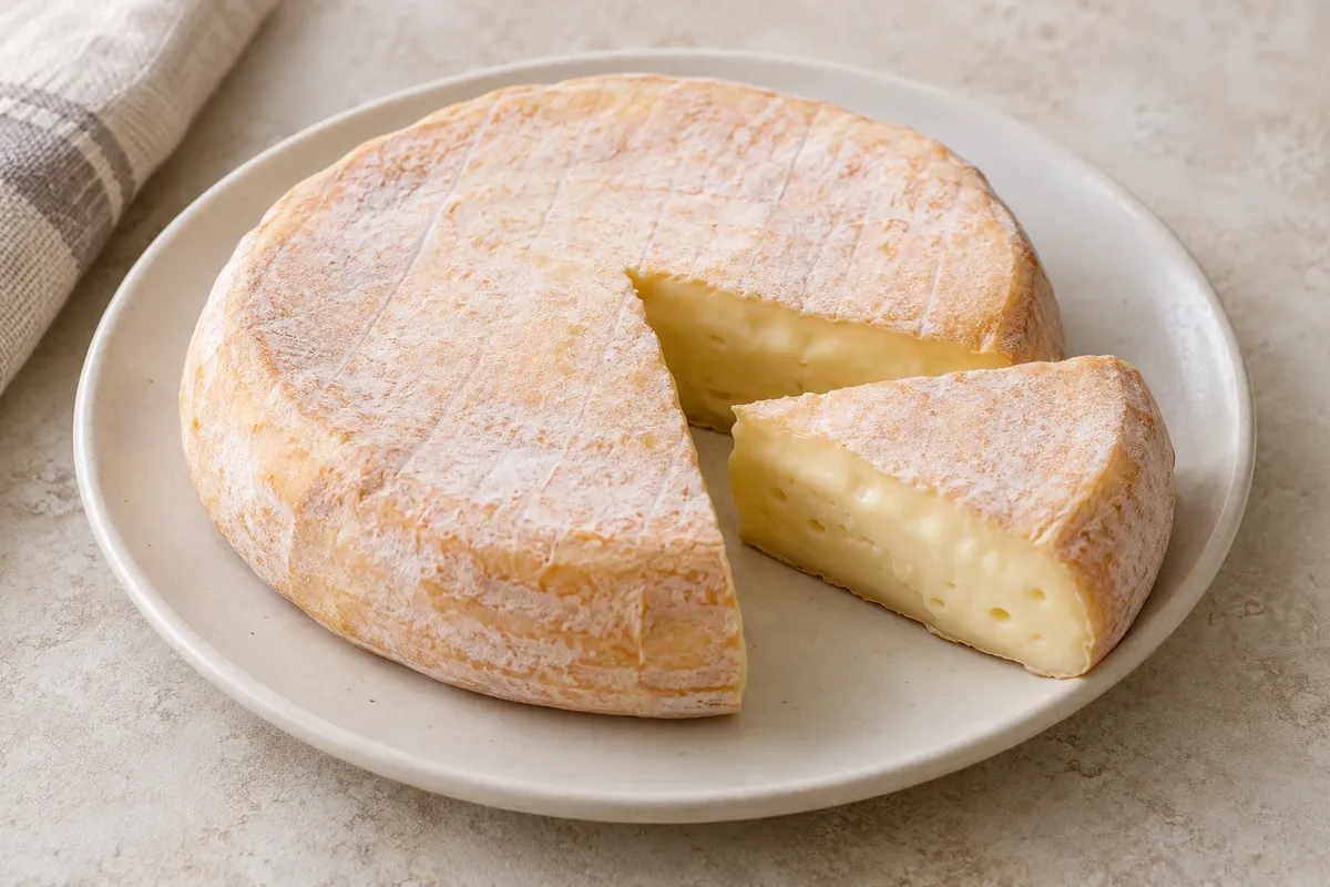 Fromage pour tartiflette sur un fond de lin clair.