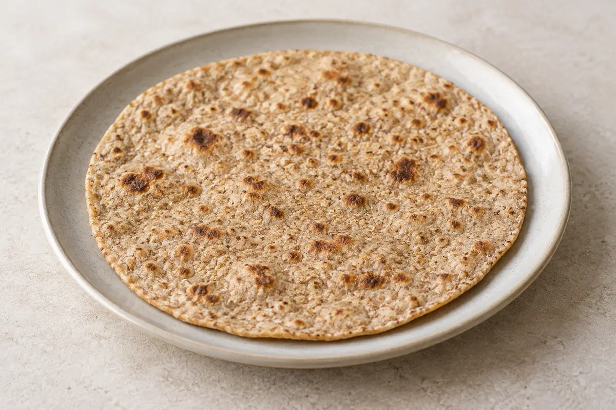 Galette au blé sur un fond de lin clair.