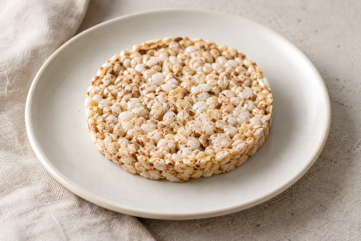 Galette de céréales sur un fond de lin clair.